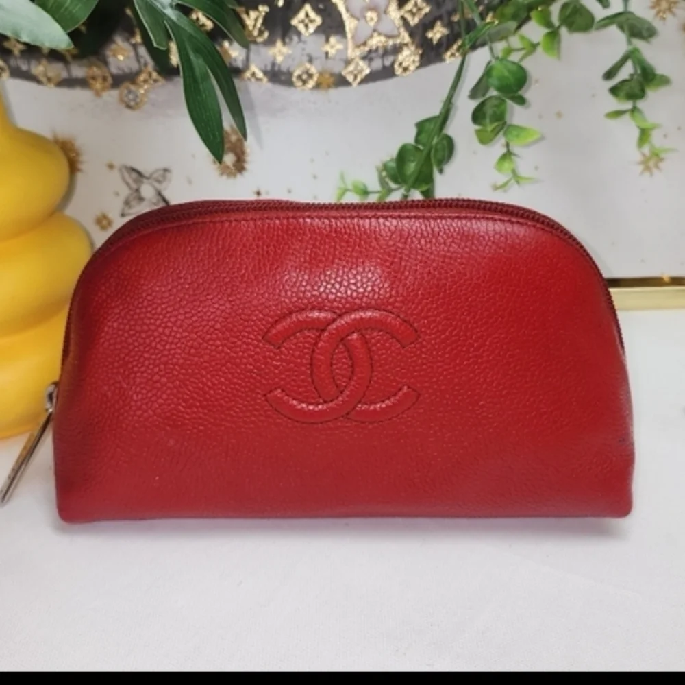 Authentic Chanel Timeless CC Caviar Leather Pouch